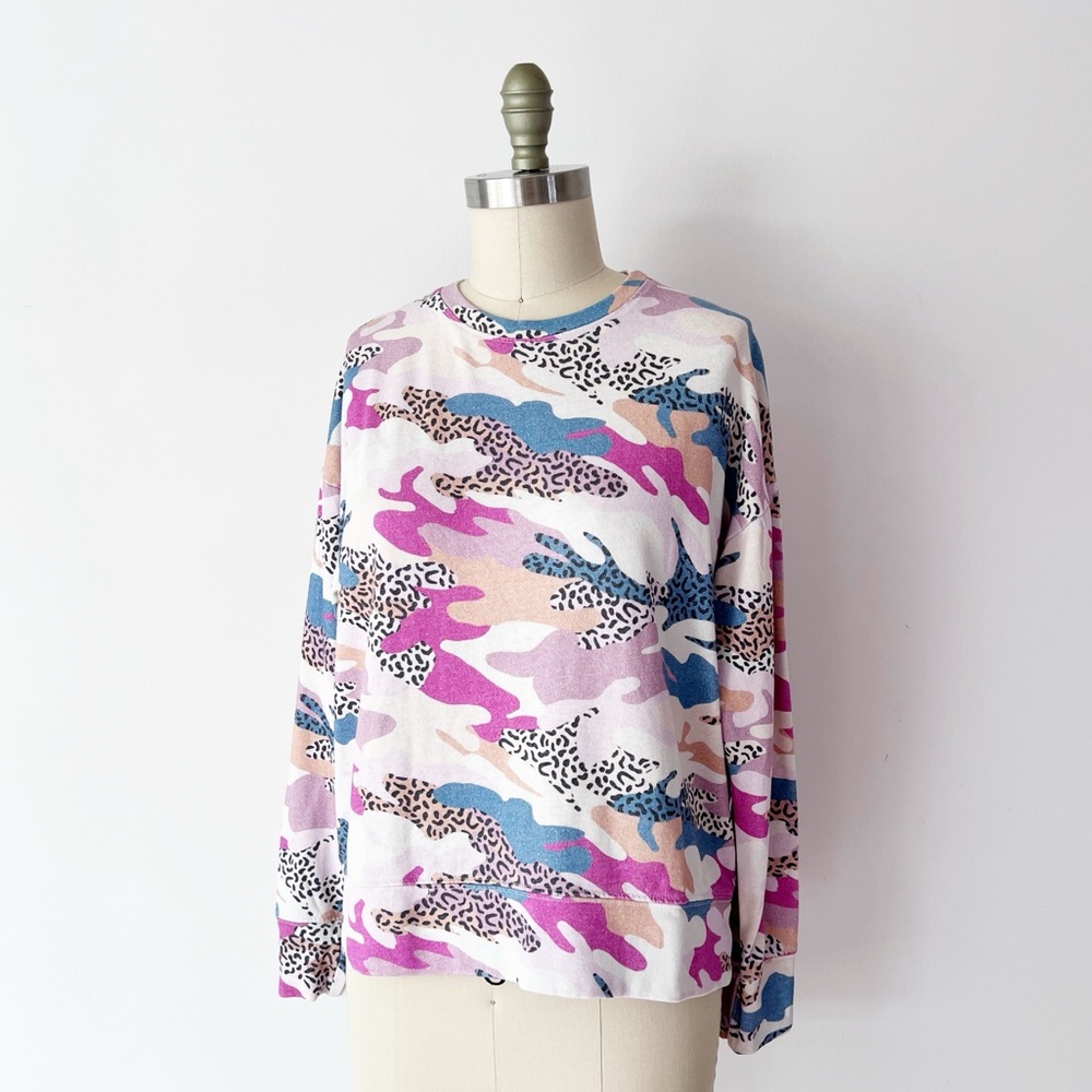 Sundry Women's Camouflage Sweatshirt in Pink, Oversized, Lounge, Cozy, Abstract